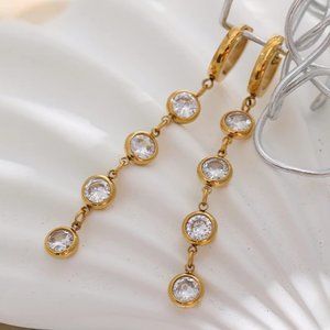 NEW 18K Gold Plated Diamond Drop Hoop Earrings